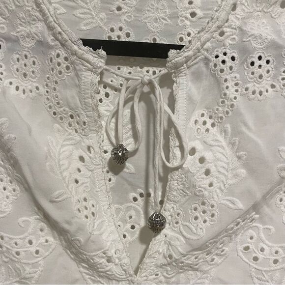 Kooples Embroidery Cotton Tie Neck boho Bohemian Lace Top - Picture 7 of 12